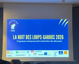 Opening slide: La Nuit des Loups-Garous 2026, entrepreneurial programme for apprentices, with partner logos